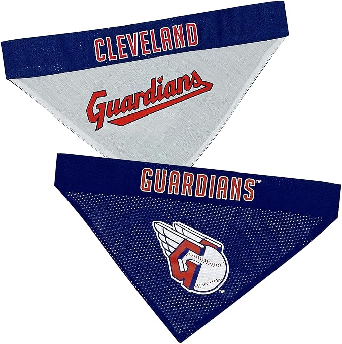 Pets First MLB Cleveland Guardians Reversible Bandana Large/X-Large for Dogs & Cats. 2 Sided Sports Bandana,Premium Embroidery Team Logo-2 Sizes & All MLB Teams Available,Team Color,CLG-3217-L-XL
