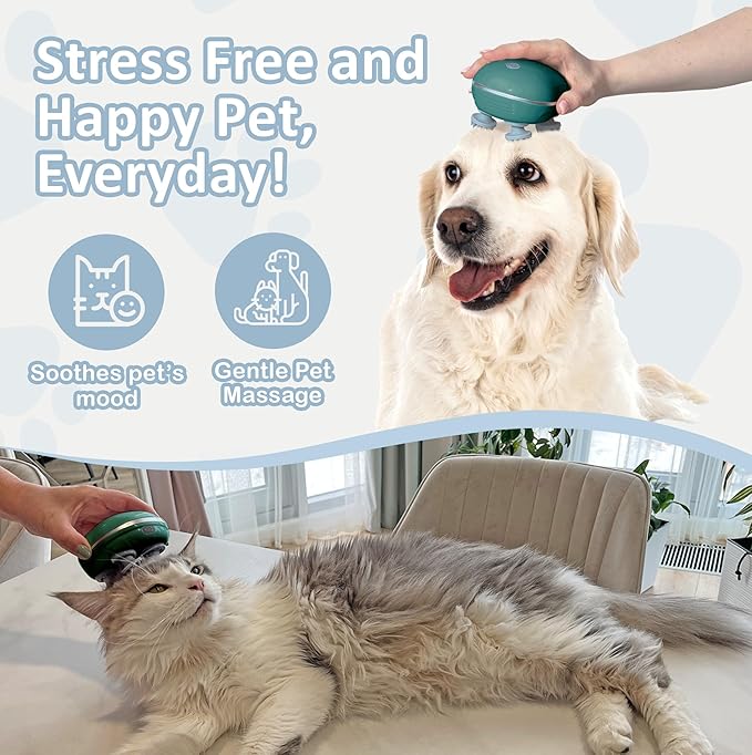 Scalp Massager Pet-Friendly Silicone Massage Brush - Soothing Head, Scalp and Body Scrubber for Pets - Cat Face Electric Sratchers - Gentle Grooming Tool for Ultimate Relaxation (Green)