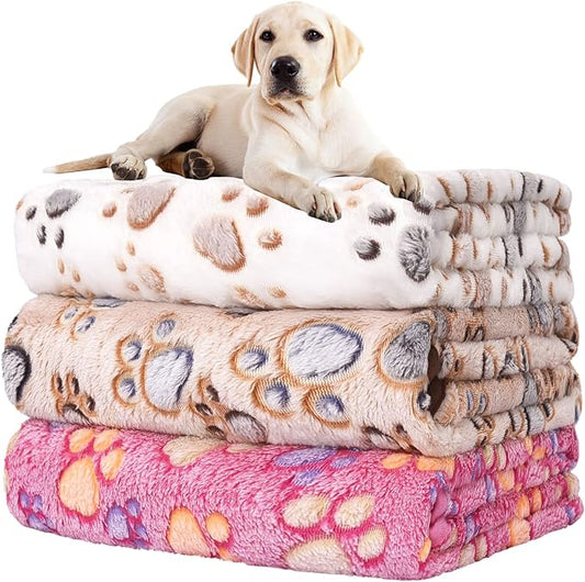 Upgraded Dog Blankets for Large Dogs, 3 Pack Dog Cat Blankets Washable 42" x 32", Soft Pet Mat Throw Cover for Kennel Crate Bed, Cute Paw Pattern, Dog Blanket, Pet Blanket