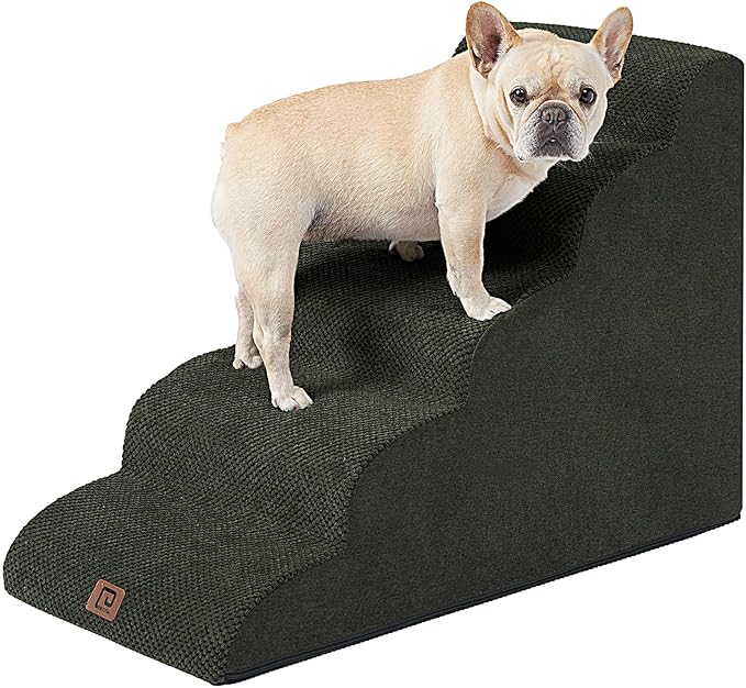 EHEYCIGA Curved Dog Stairs for High Beds 22.6" H, 5-Step Dog Steps for Small Dogs and Cats, Pet Stairs for High Bed Climbing, Non-Slip Balanced Pet Step Indoor, Olive Green