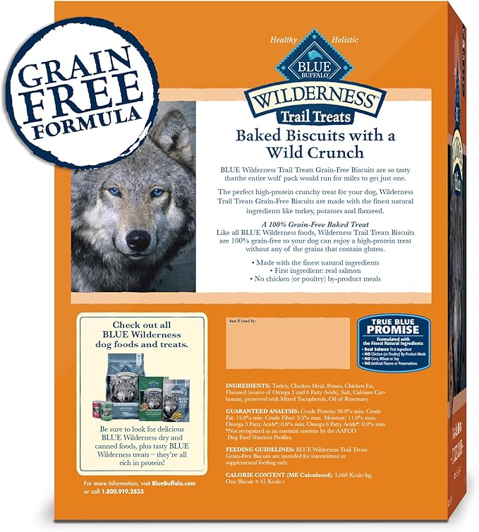 Blue Buffalo Wilderness Trail Treats High Protein Grain Free Dog Biscuits Crunchy Dog Treats, Turkey Recipe, 24-oz Bag