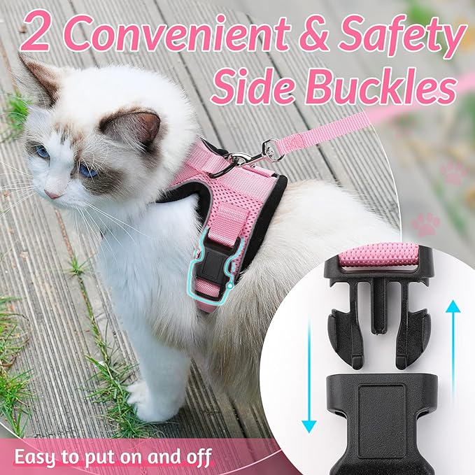 rabbitgoo Cat Harness and Leash for Walking, Escape Proof Soft Adjustable Vest Harnesses for Cats, Easy Control Breathable Reflective Strips Jacket, Pink, S