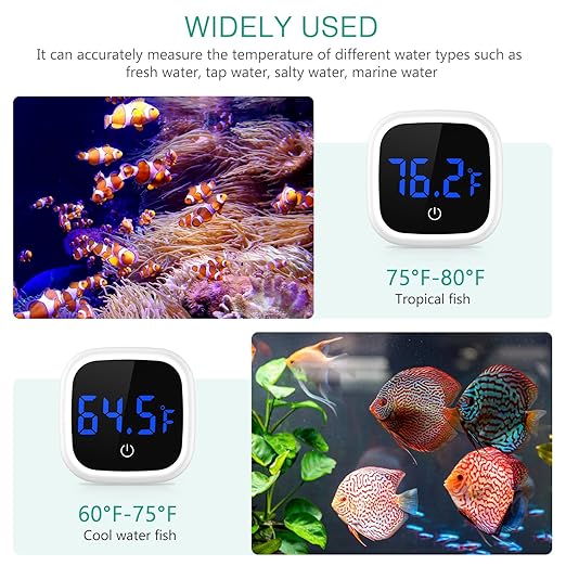 ORIA Digital Aquarium Thermometer, Stick-on LED Fish Tank Thermometer, Mini Aquarium Thermometer with 0.18°F Accuracy, Touch Button, Battery, for Fish, Reptile, Axolotl, Salt/Fresh Water