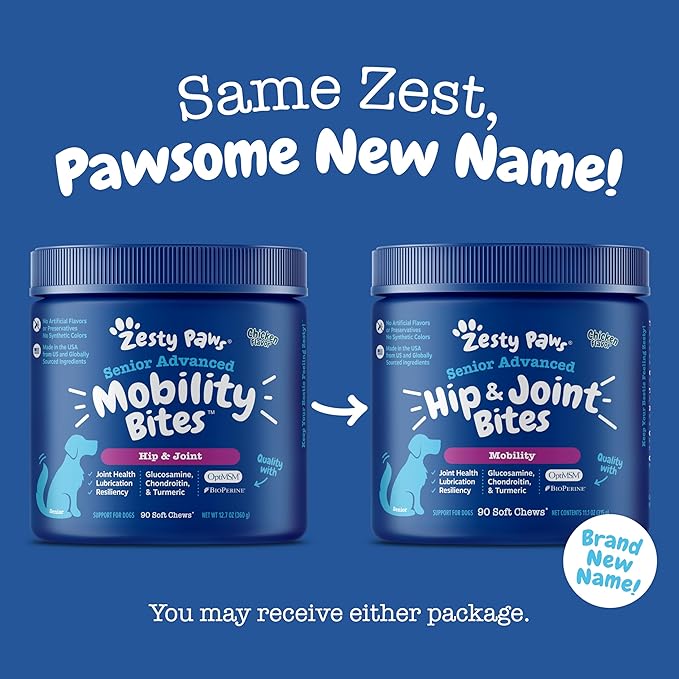 Zesty Paws Mobility Bites Dog Joint Supplement - Hip and Joint Chews for Dogs - Pet Products with Glucosamine, Chondroitin, & MSM + Vitamins C and E for Dog Joint Relief - Adv Chicken - 90 Count