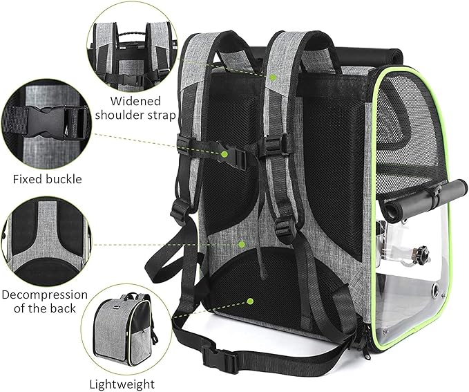 Pecute Bird Carrier Backpack, Parrots Bird Backpack with Visible Window, Adjustable Height Standing Perch, Feeding Cans, Waterproof Pads, Lightweight Foldable Birds Travel Cage for Hiking Camping