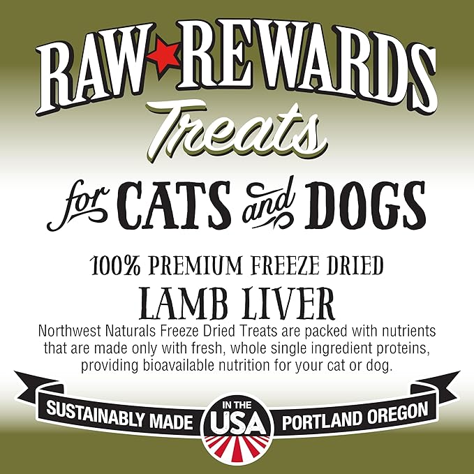 Northwest Naturals Raw Rewards Freeze-Dried Lamb Liver Treats for Dogs and Cats - Bite-Sized Pieces - Healthy, 1 Ingredient, Human Grade Pet Food, All Natural - 3 Oz (Pack of 3) (Packaging May Vary)