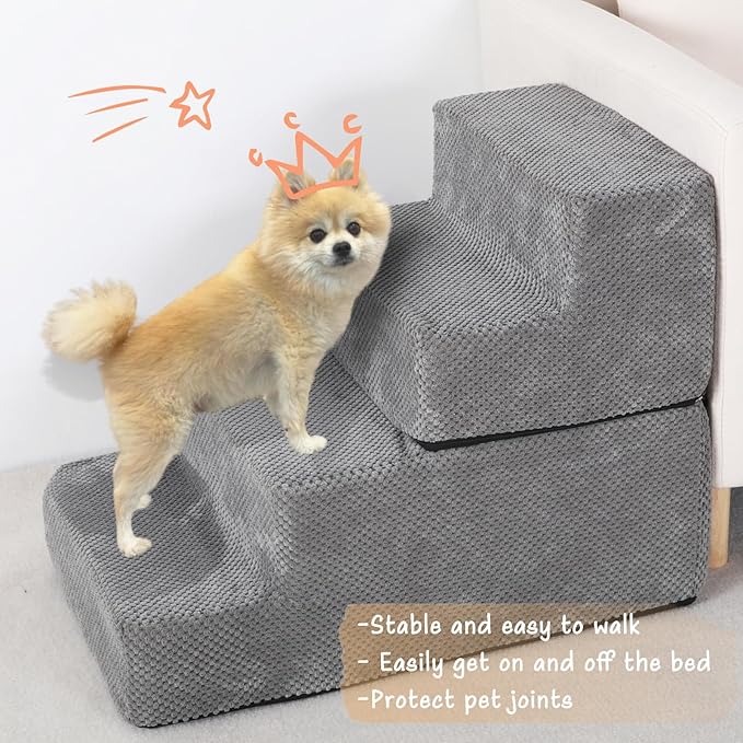 Dog Stairs for Small Dog, 4-Step Dog Steps for High Beds and Couch, Non-Slip Pet Stairs for Small Dogs and Cats,Dog Bed Stairs, Grey, 3/4/5 Steps