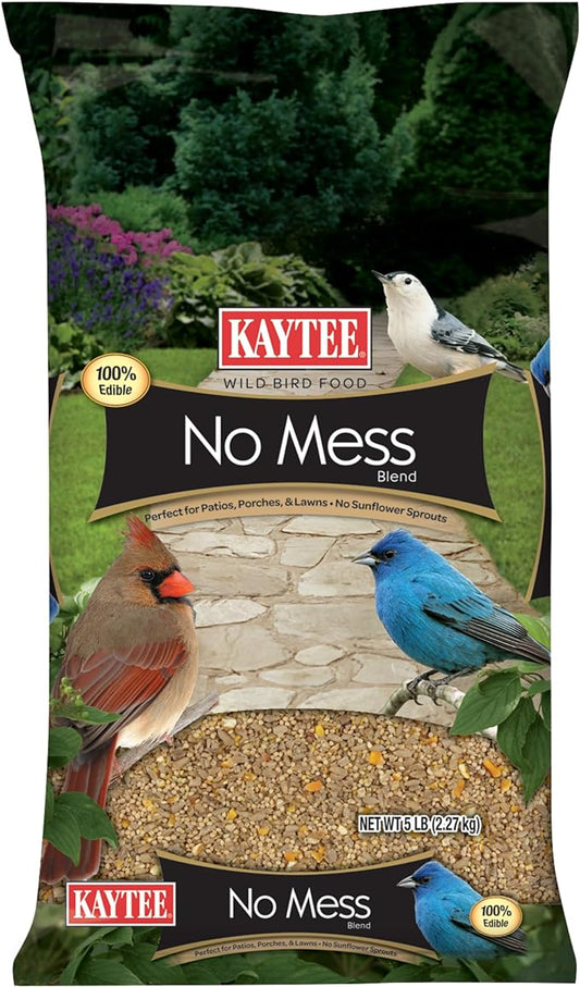 Kaytee Wild Bird No Mess Food Seed Blend For Blue Jays, Woodpeckers, Juncos, Cardinals, Grosbeaks, Sparrows, and Finches, 5 Pound