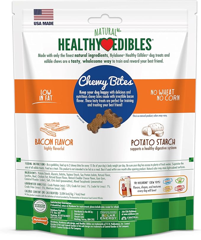 Nylabone Healthy Edibles Chewy Bites Dog Training Treats Bacon 6 oz.