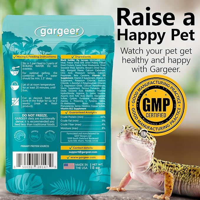 Leopard Gecko Food 8oz. Complete Gel Diet for Both Juveniles and Adults. Proudly Made in The USA, Using Premium Ingredients, Fortified Gourmet Formula. Enjoy!!!