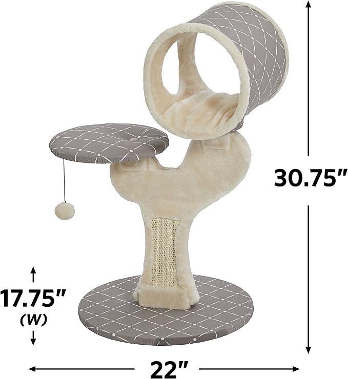 MidWest Homes for Pets Cat Tree | Salvador Cat Tree w/Built-in Sisal Cat Scratching Pad & Cat Look-Out Lounge, Mushroom/Diamond Pattern, Small Cat Tree