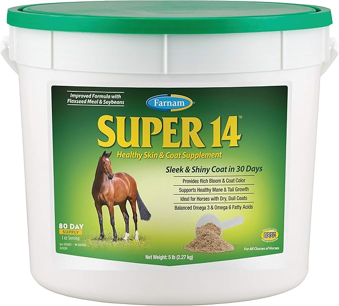 Farnam Super 14 Healthy Skin & Coat Supplement for Horses, Keeps Coats Shiny & Gleaming Year-Round 5 Pound, 80 Day Supply