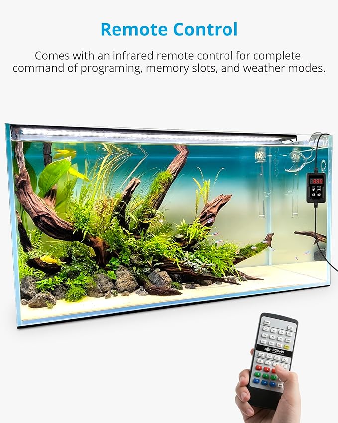 NICREW RGB+W 24/7 LED Aquarium Light with Controller, Full Spectrum Fish Tank Light for Planted Freshwater Tanks, Planted Aquarium Light with Extendable Brackets to 48-60 Inches, 39 Watts