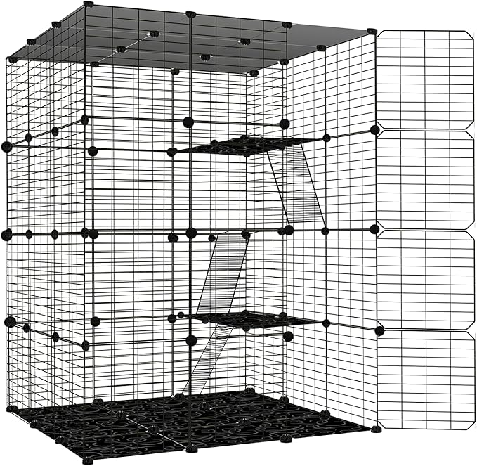 4-Tier Large Cat Cages Indoor, DIY Cat Enclosure, Cat Playpen Catio Detachable Metal Wire Kennels Pet Crate Large Exercise Place Ideal for 1-4 Cat