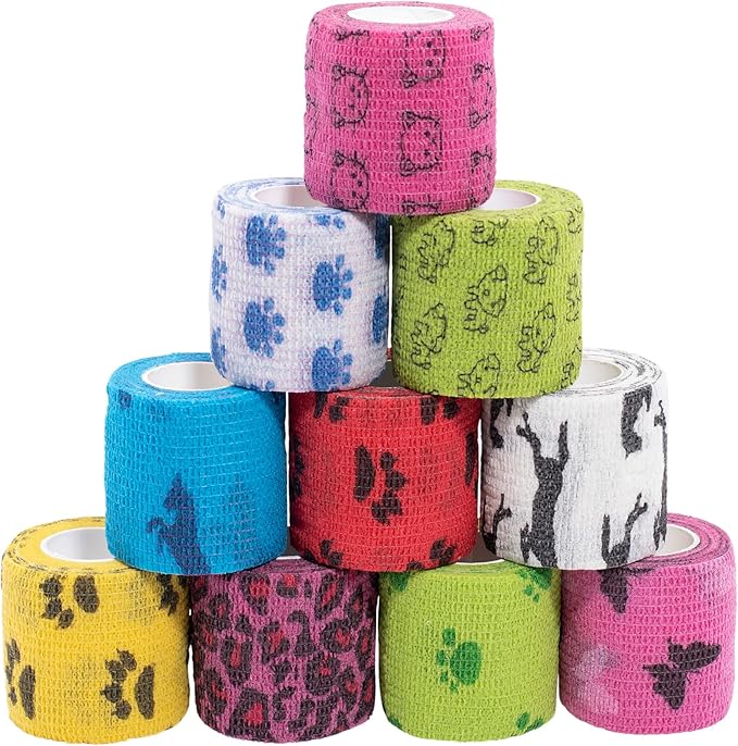 Cohesive Vet Wrap for Dogs, Self Adhesive Bandages in Bulk, Pet Cat Wound Care, Gauss Bandage for Horses by Downtown Pet Supply (Variety, 10 Pack)