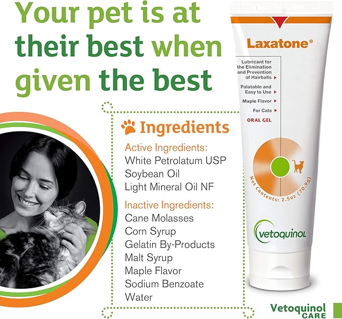 Vetoquinol Laxatone: Oral Hairball Lubricant Gel for Cats – Maple Flavored, 2.5oz 3 Pack