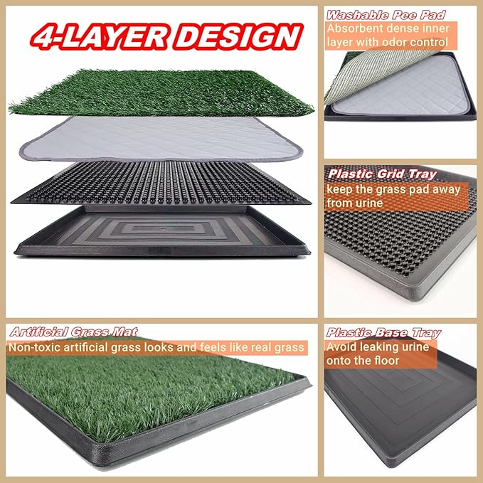 Dog Grass Pad with Tray 25"X20" - Artificial Grass for Dogs Potty Training - Fake Grass Indoor Dog Potty - Pet Turf Outdoor Indoor Grass Potty for Dogs - Dog Pee Grass Litter Box