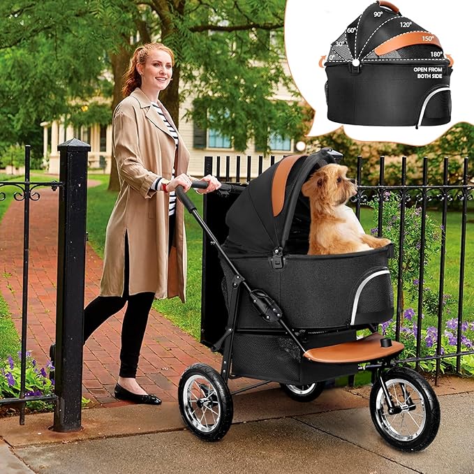 Dog Strollers for Medium Small Pet - 3 in 1 Pet Stroller Cats/Dogs, Zipperless Entry, Jogging Tires, 3 Wheels with Detachable Dog Carriage, Storage Basket and Easy One-Hand Fold