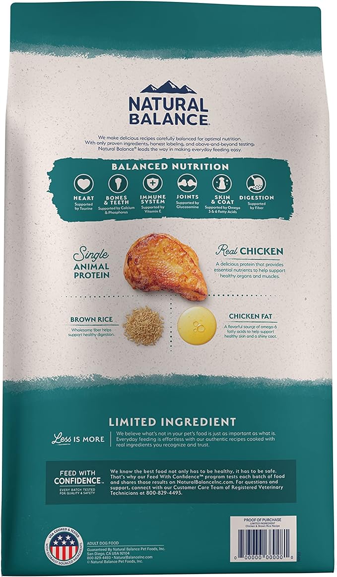 Natural Balance Limited Ingredient Adult Dry Dog Food with Healthy Grains, Chicken & Brown Rice Recipe, 24 Pound (Pack of 1)