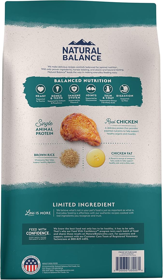 Natural Balance Limited Ingredient Adult Dry Dog Food with Healthy Grains, Chicken & Brown Rice Recipe, 24 Pound (Pack of 1)