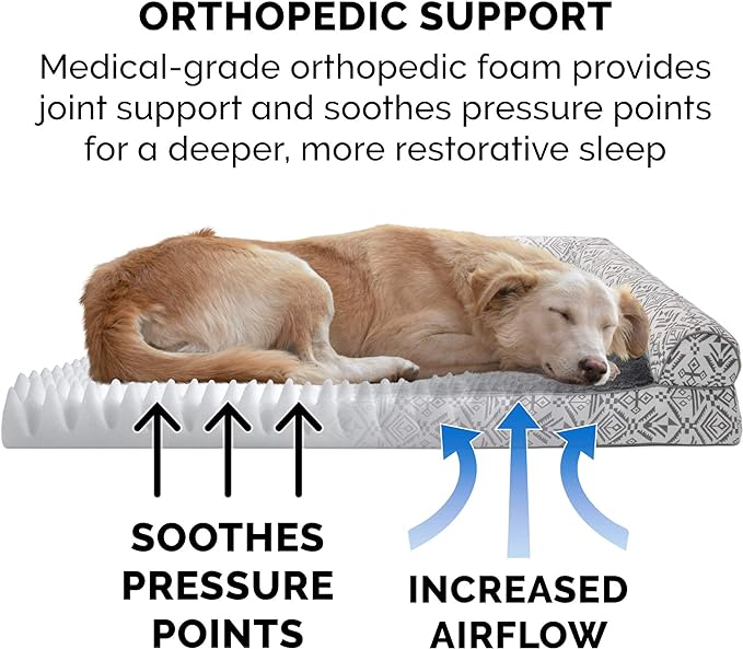 Furhaven Orthopedic Dog Bed for Large Dogs w/ Removable Bolsters & Washable Cover, For Dogs Up to 95 lbs - Plush & Southwest Kilim Woven Decor Sofa - Boulder Gray, Jumbo/XL