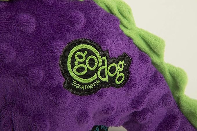 goDog Dinos Bruto Squeaky Plush Dog Toy, Chew Guard Technology - Purple, Large