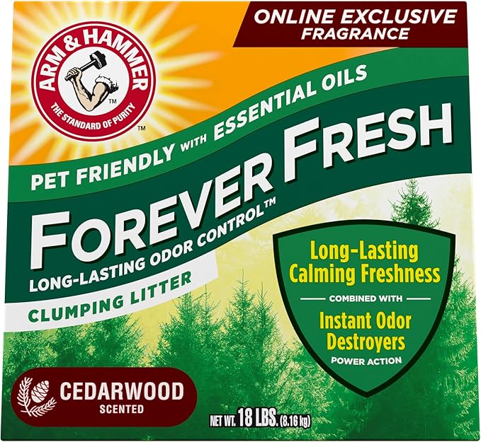 Arm & Hammer Forever Fresh Clumping Cat Litter Cedarwood, MultiCat 18lb, Pet Friendly with Essential Oils, (Pack of 1)
