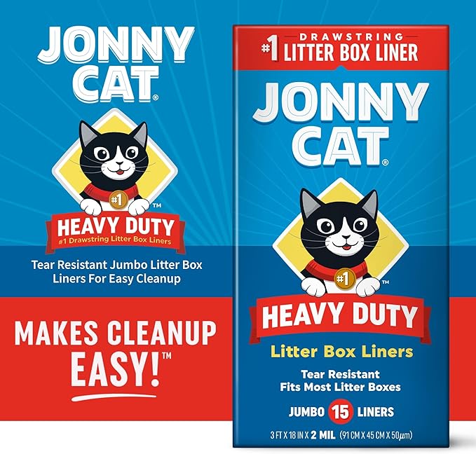 Jonny Cat Litter Box Liners: Heavy Duty - Tear & Leak Resistant - Drawstring Close - Jumbo, 15 Count