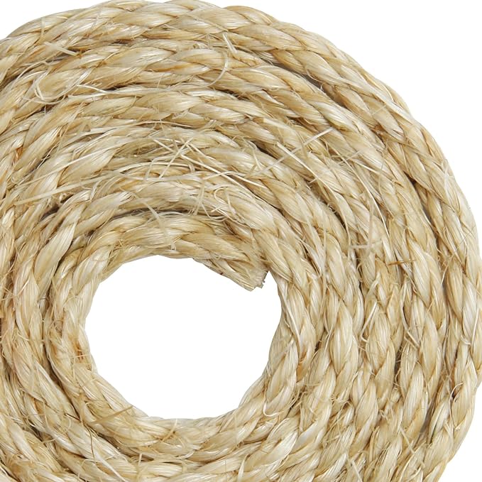 Cat Natural Sisal Rope 1/4 Inch 6mm 164-Feet for Cat Scratching Post Tree Tower Replacement Repair and Replace, DIY Hemp Twine Rope for Cat Scratching Furniture Window Perch and Crafts Gardening