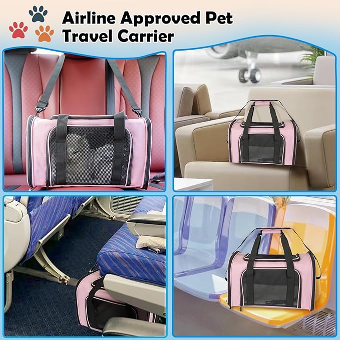 Dog Cat Carrier Pet Carriers for Small Medium Large Cats Dogs Carrier Soft Sided Small Puppy Dog Carrier Portable Foldable Airline Approved Dog Cat Travel Carrier Pink Medium