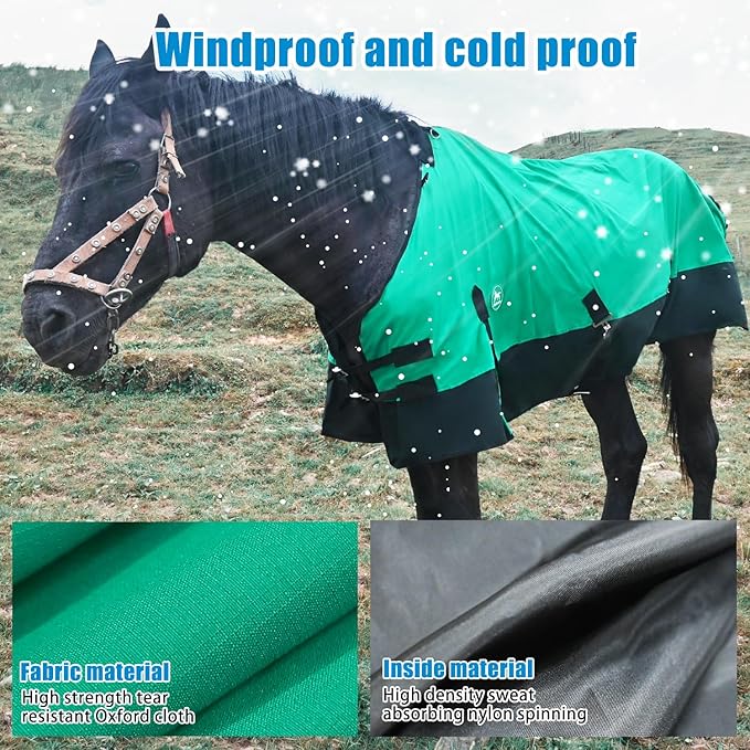 Waterproof and Breathable Horse Sheet|Horse Blankets for Real Horses|Adjustable with Tail Rainy Day Choices for Horses(76", Green)