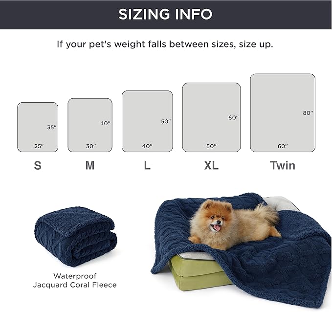 Bedsure Waterproof Dog Blankets for Small Dogs - Pet Blanket for Couch Protector Washable, Premium Jacquard Coral Fleece Cat Throw Blanket, Soft Plush Reversible Furniture Protection, 25"x35", Navy