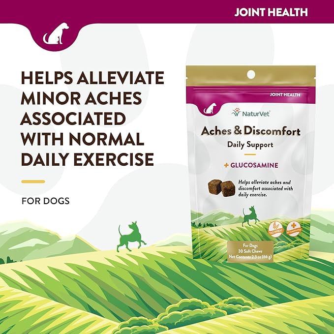 NaturVet Aches & Discomfort Dog Supplement Plus Glucosamine, Boswelia, White Willow Bark – Supports Canine Joint Health, Function – Helps Relieves Exercise Aches for Dogs – 30 Ct. Soft Chews