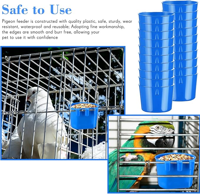 60 Pieces Cage Cups Birds Hanging Feeders Seed Bowl 8 oz Plastic Chicken Feeder Water Bowl Hanging Chicken Waterer Chicken Feeding Watering Dish Coop Cups for Gamefowl Parrot Parakeet (Blue)