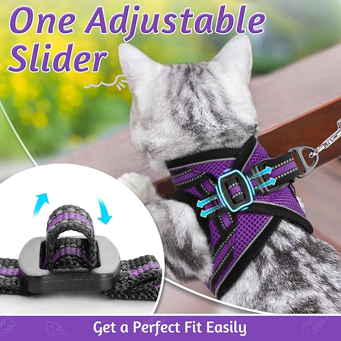 rabbitgoo Cat Harness and Leash Set for Walking Escape Proof, Adjustable Soft Kittens Vest with Reflective Strip for Cats, Comfortable Outdoor Vest, Purple, L