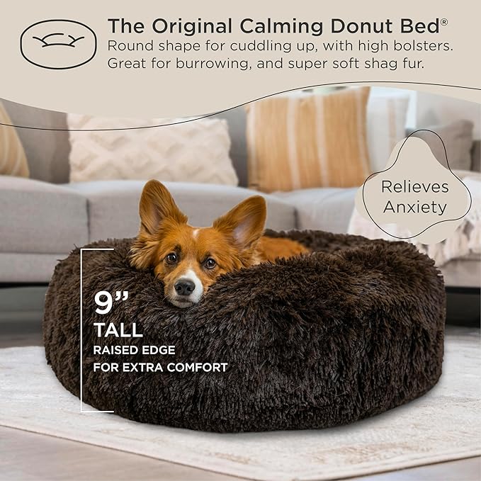 Best Friends by Sheri The Original Calming Donut Cat and Dog Bed in Shag Fur Dark Brown, Medium 30"