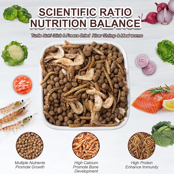 Aquatic Turtle Medley Treat Food - Turtle Nutri Stick Freeze Dried Shrimp Dried Mealworms for Turtles Newts Frogs (6 OZ)