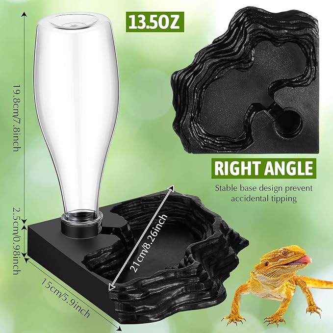 Reptile Water Feeder, 2 Pack, Automatic Water Dispenser, 13.5Oz, for Bearded Dragon, Terrarium, Turtle, Geckos, Frog