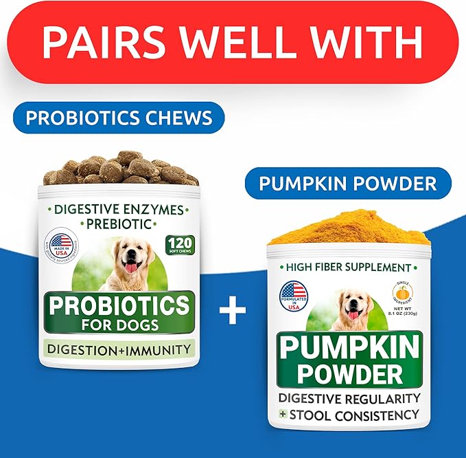 Pumpkin for Dogs - 16.2oz Powdered Fiber Supplement and Stool Softener - Treat Diarrhea, Constipation, Upset Stomach, Food Sensitivity - Improve Digestion - Made in USA