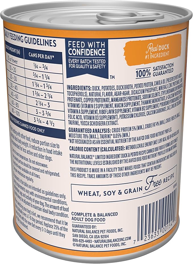 Natural Balance Limited Ingredient Adult Grain-Free Wet Canned Dog Food, Reserve Duck & Potato Recipe, 13 Ounce (Pack of 12)