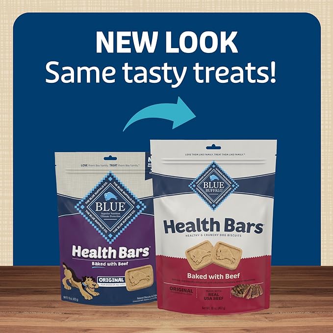 Blue Buffalo Health Bars Natural Crunchy Dog Treats Biscuits, Beef 16-oz Bag