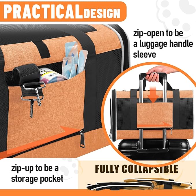 Large Cat Carry Bag, Soft Shell Shih-Tzu Pet Transport Crate, 18x12x12 Top Opening Maltese-Dog Traveling Mesh Kennel 10 Pound, Big Bunny Rabbit Carrying Case Animal Carrier Kitty Product Orange