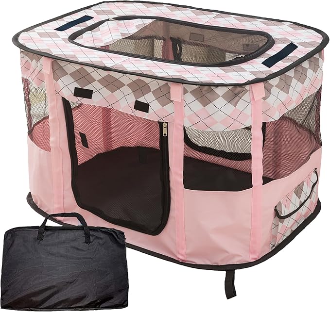 Foldable Pet Playpen, cat playpen, Puppy Play Pen for Indoors (Large, Pink)