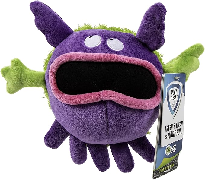 goDog PlayClean Germs Squeaky Plush Dog Toy with Odor-Eliminating Essential Oils, Chew Guard Technology - Purple, Large