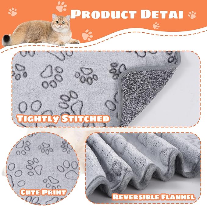 1 Pack 3 Dog Blanket Super Soft Warm Sleep Mat Pet Blanket Grey Paw Pattern Fluffy Puppy Blanket for Small Dogs Kitten Cats-Grey Medium(29"x20")