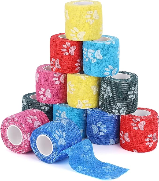 Vet Wrap Self Adhering Bandage Wrap Cohesive Bandage Multi-Function Wrap Tape for Dogs Cats Horses Birds Animals Non-Woven Strong Sports Tape for Wrist Healing Ankle Sprain & Swelling 12 Rolls