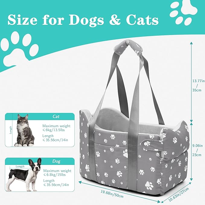 Cullaby Center Console Dog Car Seat Small under 15 lbs, dog console car seat for Small Dogs Middle (Grey)…
