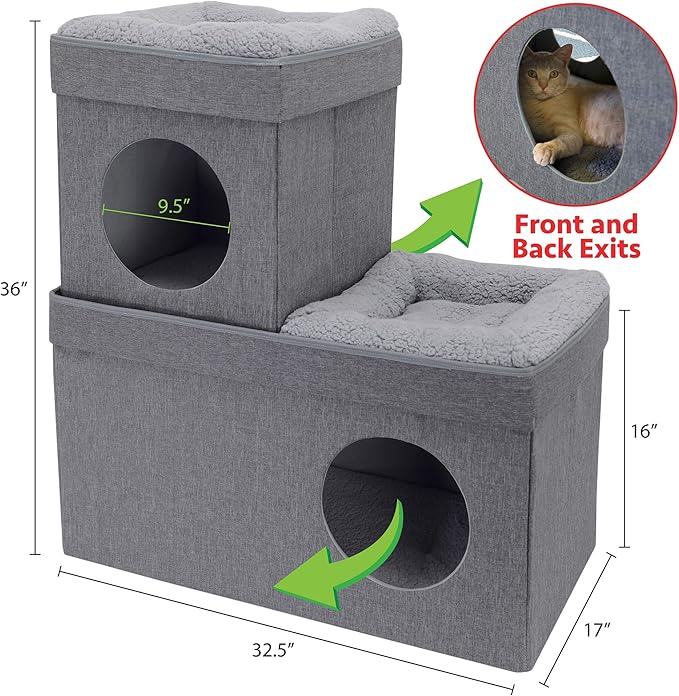 Kitty City Large Stackable Grey Condo, Cat Cube, Cat House, Pop Up Bed, Cat Ottoman, Mansion