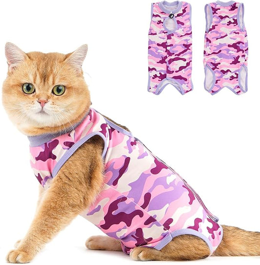 Avont Cat Recovery Suit, Cat Onesie for Cats After Spay Surgery Healing, Cat E-Collar Cone Alternative for Surgical Recovery Skin Diseases -Purplecamo(S)