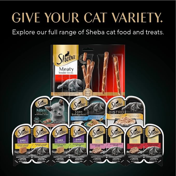 Sheba Perfect Portions Cuts in Gravy Wet Cat Food Trays (24 Count, 48 Servings), Salmon, Trout, and Sustainable Tuna Entrée Variety Pack, Easy Peel Twin-Pack Trays